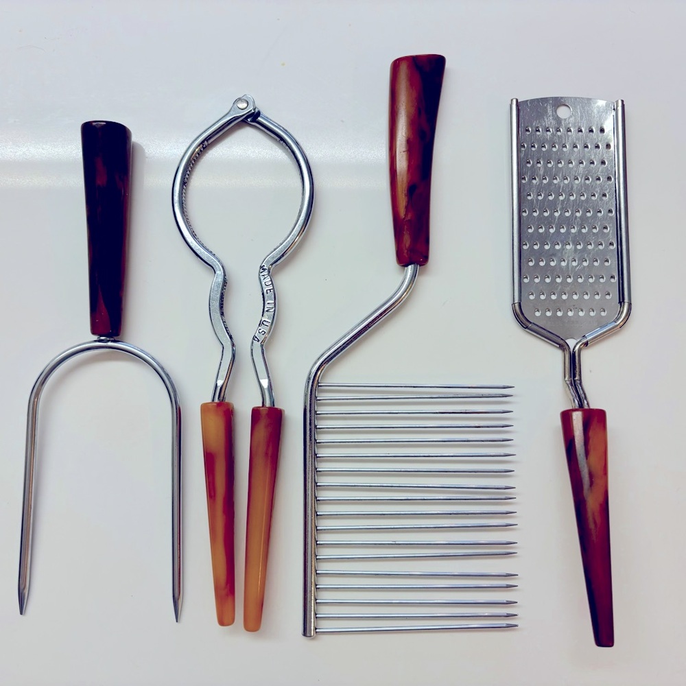 Vintage Bakelite and Stainless Steel Kitchen Ware Cooking Utensils Tools Set